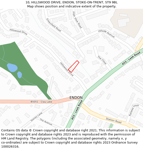 10, HILLSWOOD DRIVE, ENDON, STOKE-ON-TRENT, ST9 9BL: Location map and indicative extent of plot