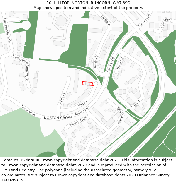 10, HILLTOP, NORTON, RUNCORN, WA7 6SG: Location map and indicative extent of plot