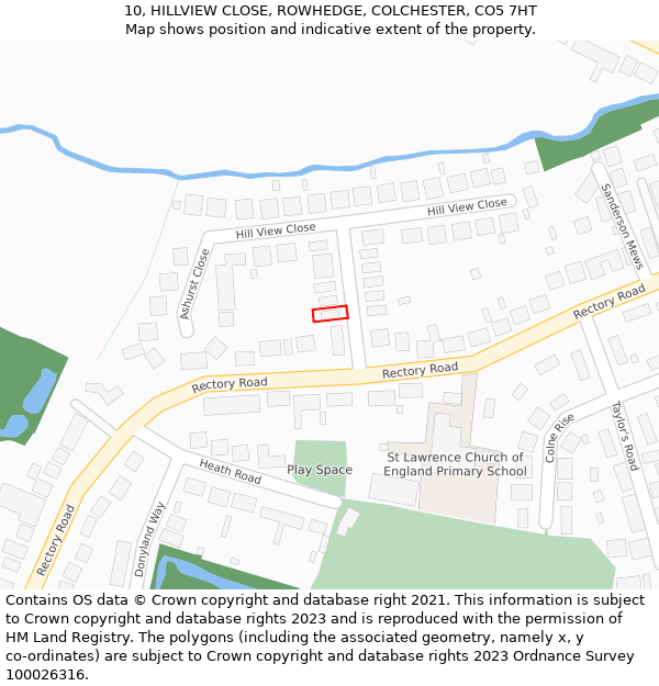 10, HILLVIEW CLOSE, ROWHEDGE, COLCHESTER, CO5 7HT: Location map and indicative extent of plot