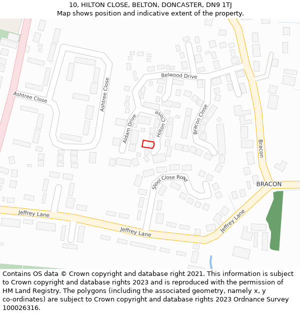 10, HILTON CLOSE, BELTON, DONCASTER, DN9 1TJ: Location map and indicative extent of plot