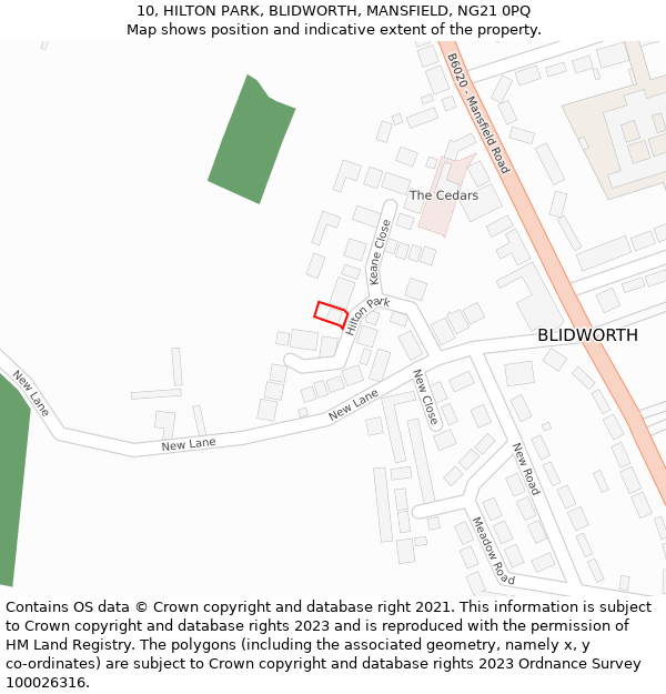 10, HILTON PARK, BLIDWORTH, MANSFIELD, NG21 0PQ: Location map and indicative extent of plot