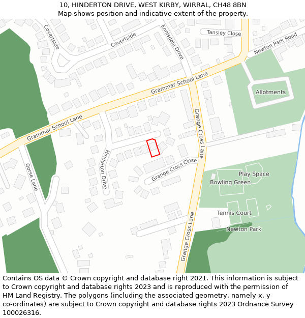 10, HINDERTON DRIVE, WEST KIRBY, WIRRAL, CH48 8BN: Location map and indicative extent of plot