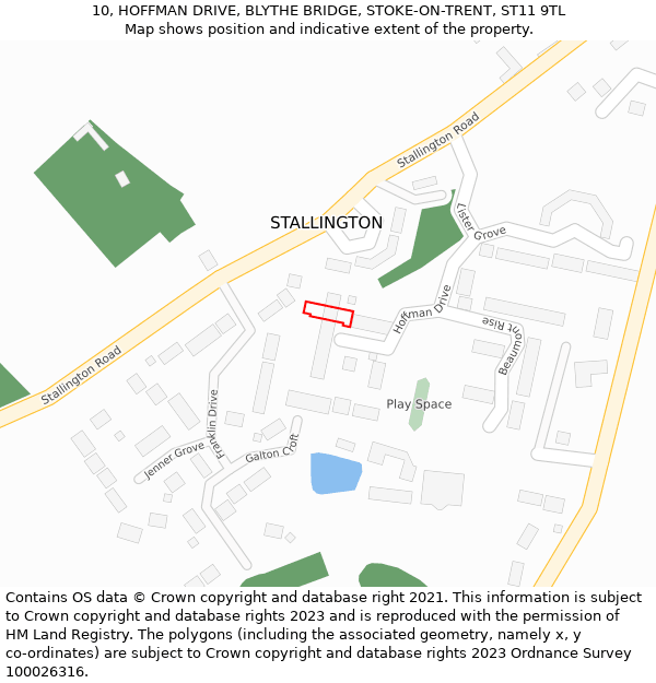 10, HOFFMAN DRIVE, BLYTHE BRIDGE, STOKE-ON-TRENT, ST11 9TL: Location map and indicative extent of plot