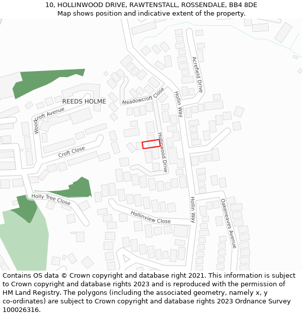 10, HOLLINWOOD DRIVE, RAWTENSTALL, ROSSENDALE, BB4 8DE: Location map and indicative extent of plot