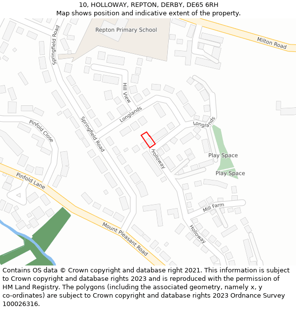 10, HOLLOWAY, REPTON, DERBY, DE65 6RH: Location map and indicative extent of plot