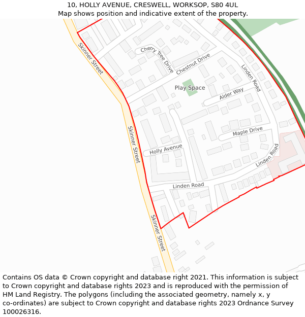 10, HOLLY AVENUE, CRESWELL, WORKSOP, S80 4UL: Location map and indicative extent of plot