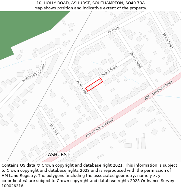 10, HOLLY ROAD, ASHURST, SOUTHAMPTON, SO40 7BA: Location map and indicative extent of plot