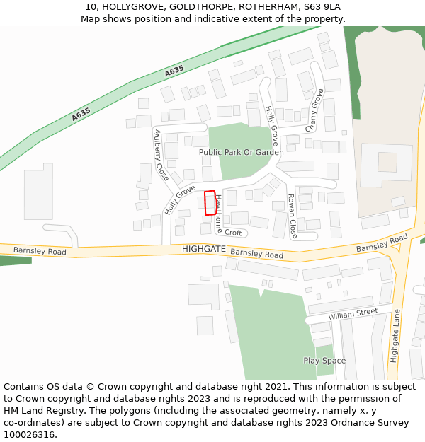 10, HOLLYGROVE, GOLDTHORPE, ROTHERHAM, S63 9LA: Location map and indicative extent of plot