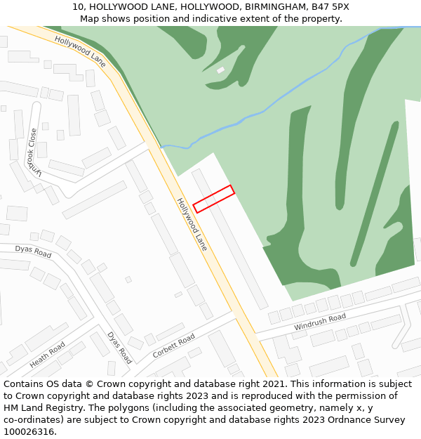 10, HOLLYWOOD LANE, HOLLYWOOD, BIRMINGHAM, B47 5PX: Location map and indicative extent of plot