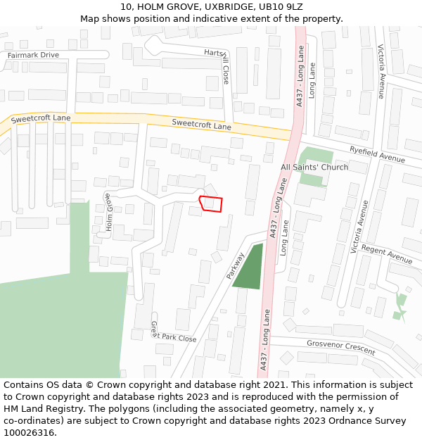 10, HOLM GROVE, UXBRIDGE, UB10 9LZ: Location map and indicative extent of plot