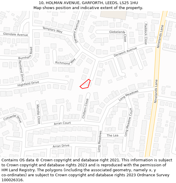 10, HOLMAN AVENUE, GARFORTH, LEEDS, LS25 1HU: Location map and indicative extent of plot