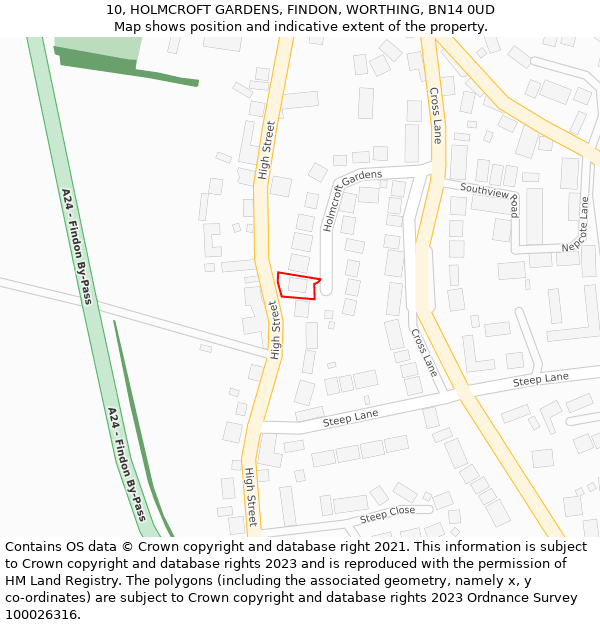 10, HOLMCROFT GARDENS, FINDON, WORTHING, BN14 0UD: Location map and indicative extent of plot