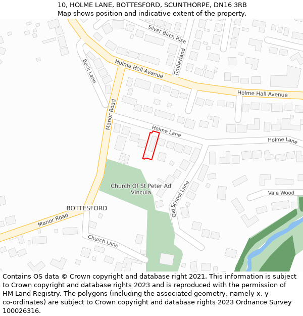 10, HOLME LANE, BOTTESFORD, SCUNTHORPE, DN16 3RB: Location map and indicative extent of plot