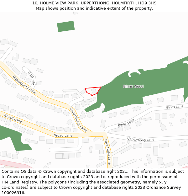 10, HOLME VIEW PARK, UPPERTHONG, HOLMFIRTH, HD9 3HS: Location map and indicative extent of plot