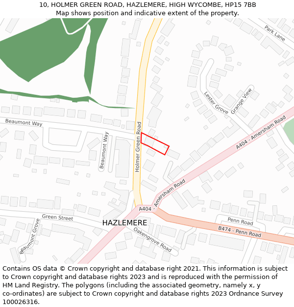 10, HOLMER GREEN ROAD, HAZLEMERE, HIGH WYCOMBE, HP15 7BB: Location map and indicative extent of plot