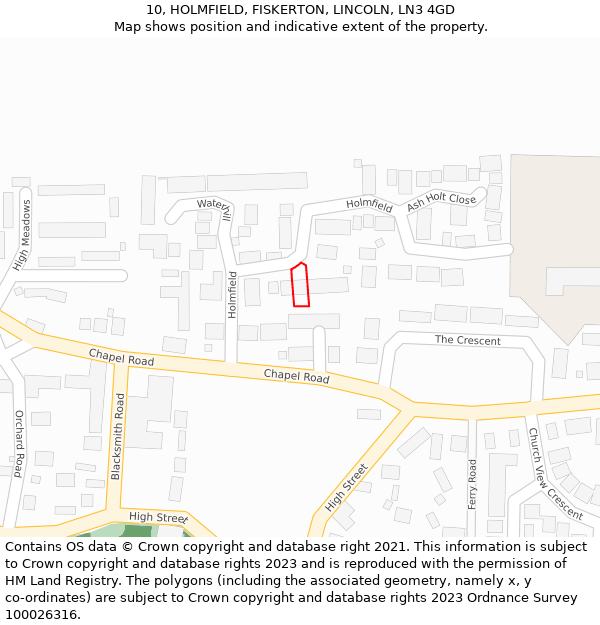 10, HOLMFIELD, FISKERTON, LINCOLN, LN3 4GD: Location map and indicative extent of plot