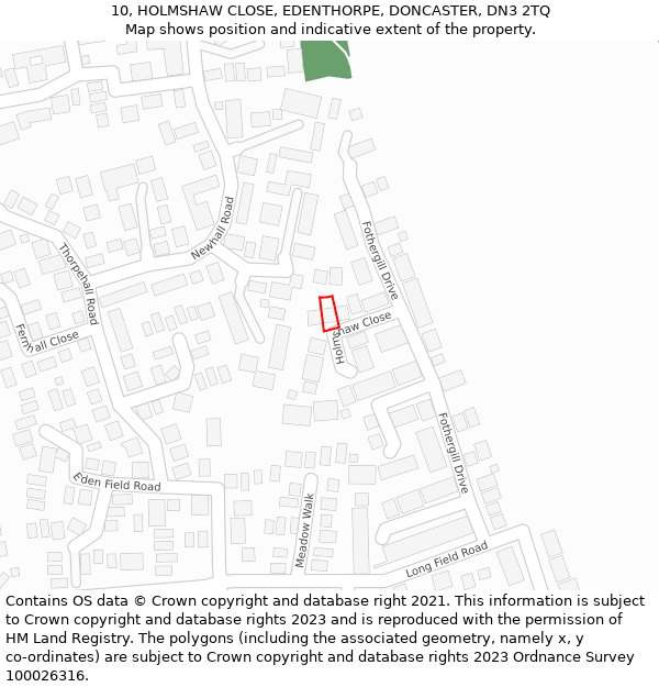 10, HOLMSHAW CLOSE, EDENTHORPE, DONCASTER, DN3 2TQ: Location map and indicative extent of plot