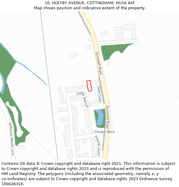 10, HOLTBY AVENUE, COTTINGHAM, HU16 4AF: Location map and indicative extent of plot