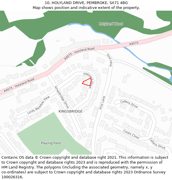 10, HOLYLAND DRIVE, PEMBROKE, SA71 4BG: Location map and indicative extent of plot