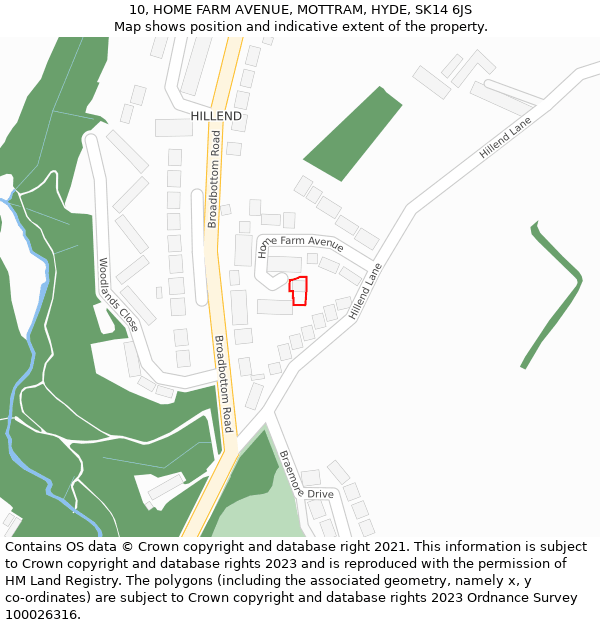 10, HOME FARM AVENUE, MOTTRAM, HYDE, SK14 6JS: Location map and indicative extent of plot