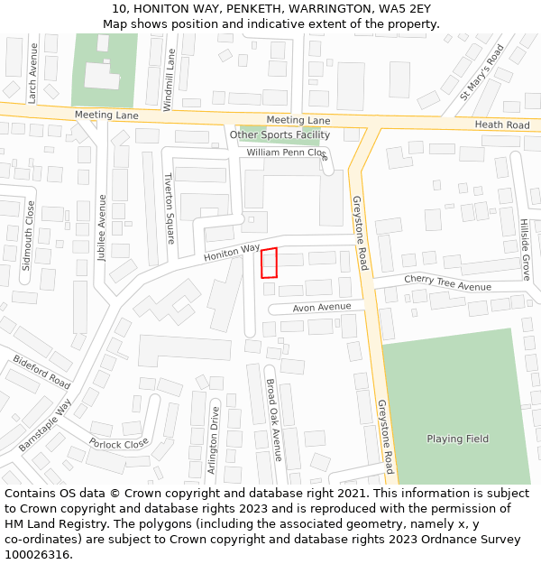 10, HONITON WAY, PENKETH, WARRINGTON, WA5 2EY: Location map and indicative extent of plot