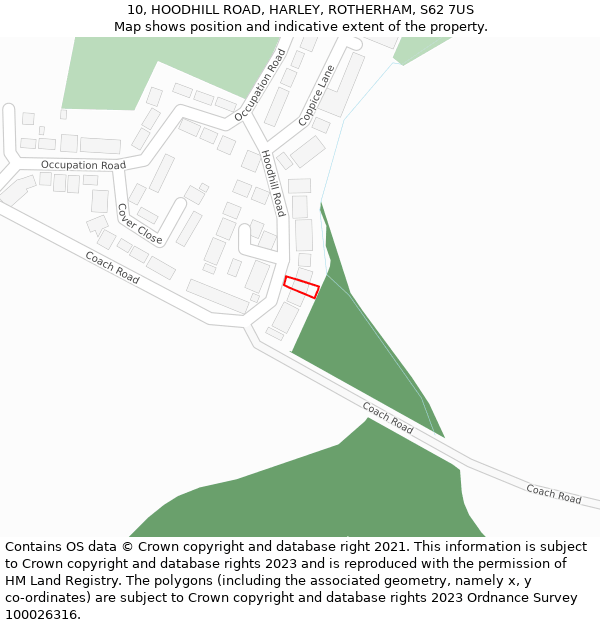 10, HOODHILL ROAD, HARLEY, ROTHERHAM, S62 7US: Location map and indicative extent of plot