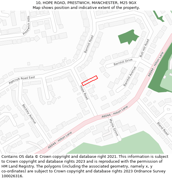 10, HOPE ROAD, PRESTWICH, MANCHESTER, M25 9GX: Location map and indicative extent of plot