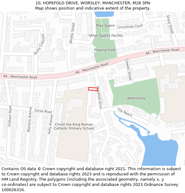 10, HOPEFOLD DRIVE, WORSLEY, MANCHESTER, M28 3PN: Location map and indicative extent of plot