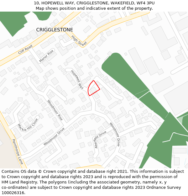 10, HOPEWELL WAY, CRIGGLESTONE, WAKEFIELD, WF4 3PU: Location map and indicative extent of plot