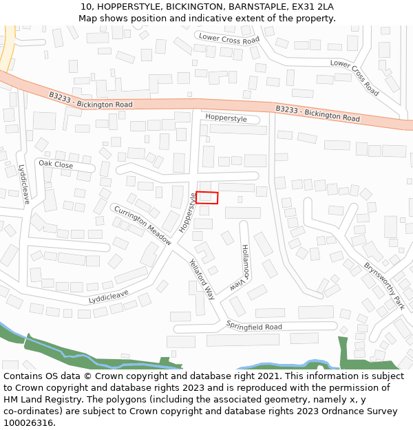 10, HOPPERSTYLE, BICKINGTON, BARNSTAPLE, EX31 2LA: Location map and indicative extent of plot