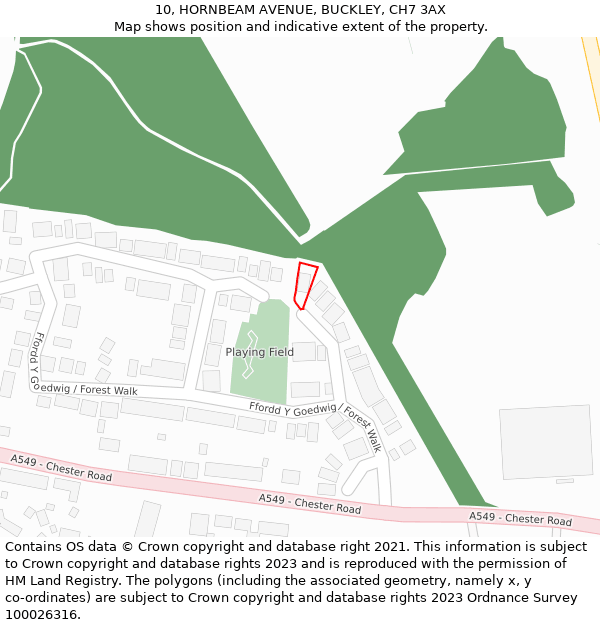 10, HORNBEAM AVENUE, BUCKLEY, CH7 3AX: Location map and indicative extent of plot