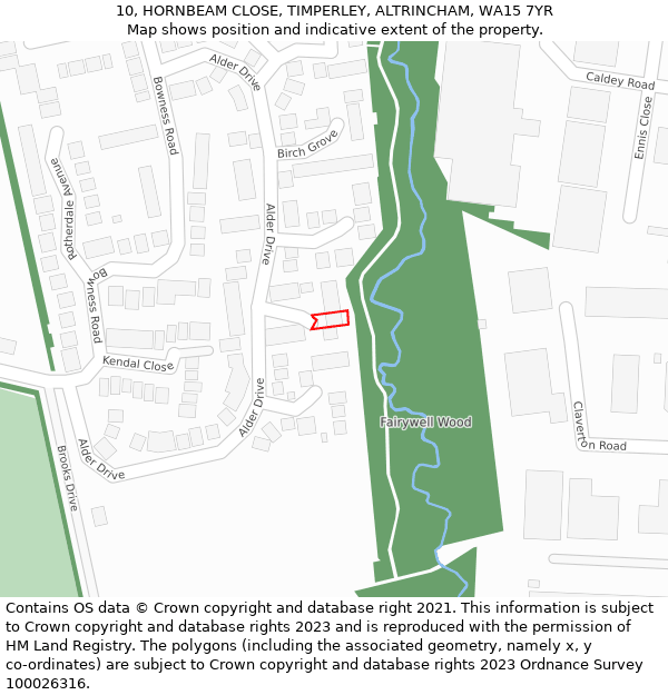 10, HORNBEAM CLOSE, TIMPERLEY, ALTRINCHAM, WA15 7YR: Location map and indicative extent of plot