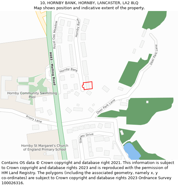 10, HORNBY BANK, HORNBY, LANCASTER, LA2 8LQ: Location map and indicative extent of plot