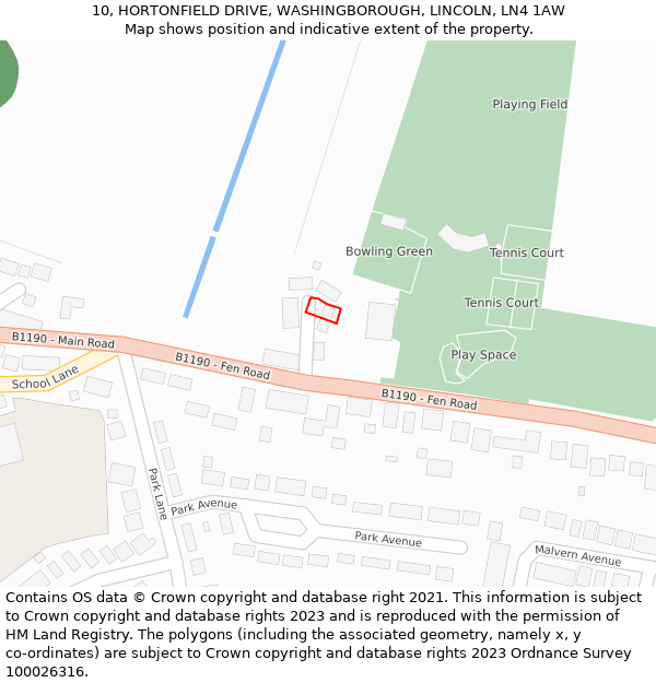 10, HORTONFIELD DRIVE, WASHINGBOROUGH, LINCOLN, LN4 1AW: Location map and indicative extent of plot