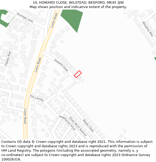 10, HOWARD CLOSE, WILSTEAD, BEDFORD, MK45 3JW: Location map and indicative extent of plot