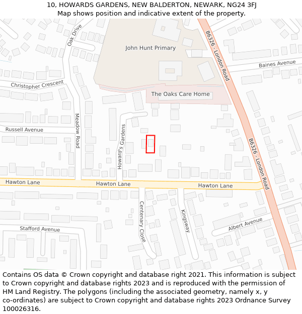 10, HOWARDS GARDENS, NEW BALDERTON, NEWARK, NG24 3FJ: Location map and indicative extent of plot