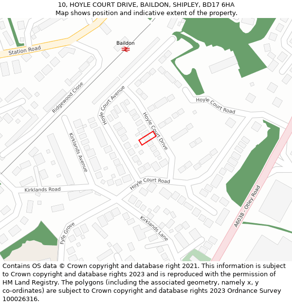 10, HOYLE COURT DRIVE, BAILDON, SHIPLEY, BD17 6HA: Location map and indicative extent of plot