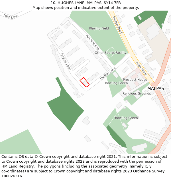 10, HUGHES LANE, MALPAS, SY14 7FB: Location map and indicative extent of plot