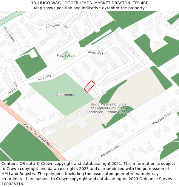 10, HUGO WAY, LOGGERHEADS, MARKET DRAYTON, TF9 4RP: Location map and indicative extent of plot