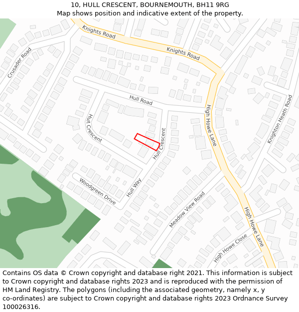 10, HULL CRESCENT, BOURNEMOUTH, BH11 9RG: Location map and indicative extent of plot