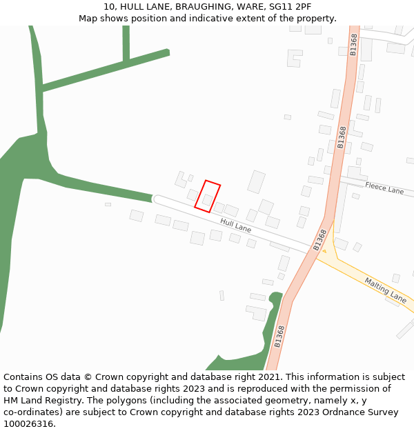 10, HULL LANE, BRAUGHING, WARE, SG11 2PF: Location map and indicative extent of plot