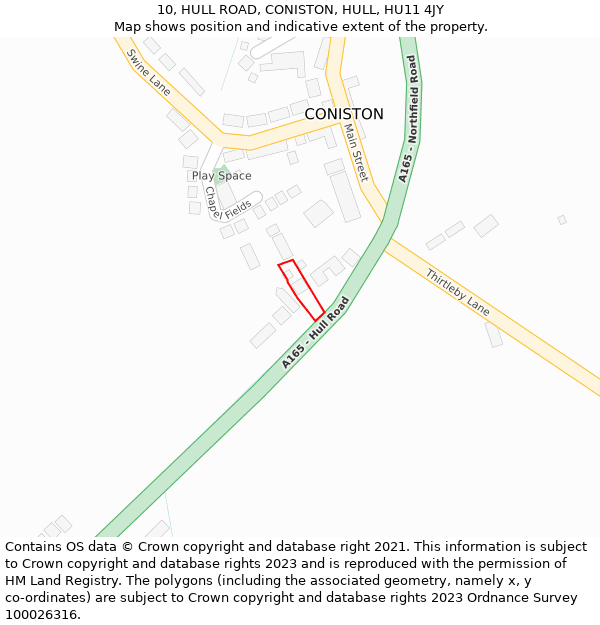 10, HULL ROAD, CONISTON, HULL, HU11 4JY: Location map and indicative extent of plot