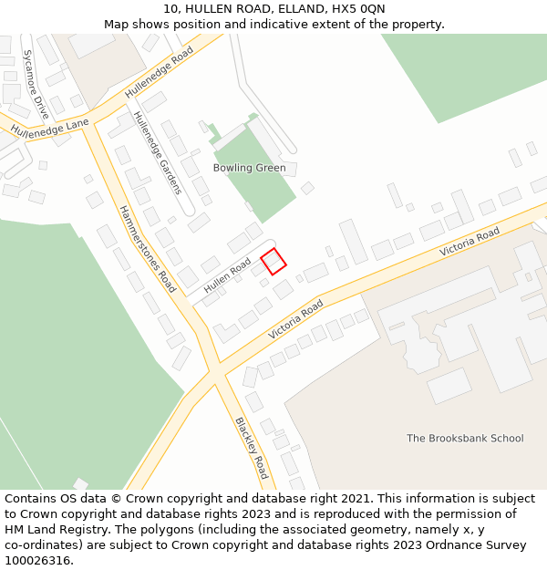10, HULLEN ROAD, ELLAND, HX5 0QN: Location map and indicative extent of plot