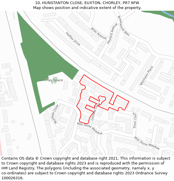 10, HUNSTANTON CLOSE, EUXTON, CHORLEY, PR7 6FW: Location map and indicative extent of plot