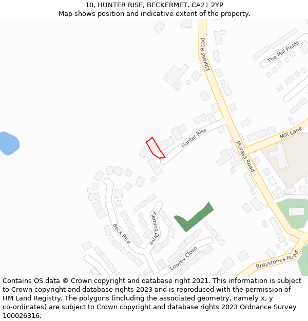 10, HUNTER RISE, BECKERMET, CA21 2YP: Location map and indicative extent of plot