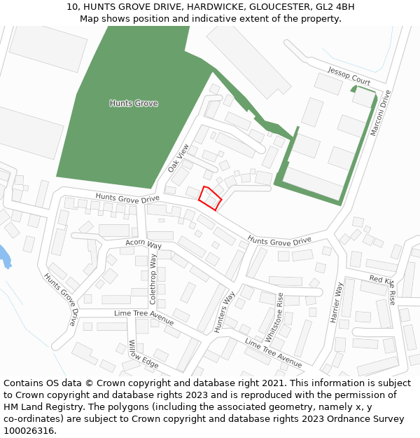 10, HUNTS GROVE DRIVE, HARDWICKE, GLOUCESTER, GL2 4BH: Location map and indicative extent of plot
