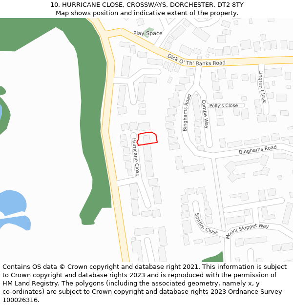 10, HURRICANE CLOSE, CROSSWAYS, DORCHESTER, DT2 8TY: Location map and indicative extent of plot