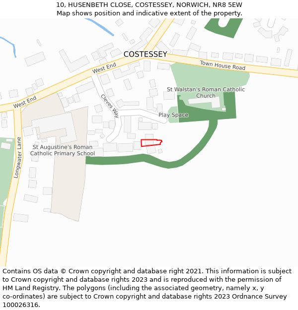 10, HUSENBETH CLOSE, COSTESSEY, NORWICH, NR8 5EW: Location map and indicative extent of plot