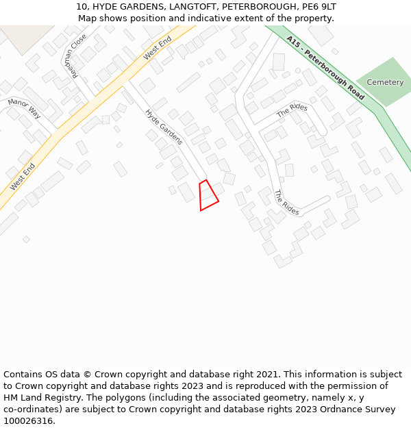 10, HYDE GARDENS, LANGTOFT, PETERBOROUGH, PE6 9LT: Location map and indicative extent of plot