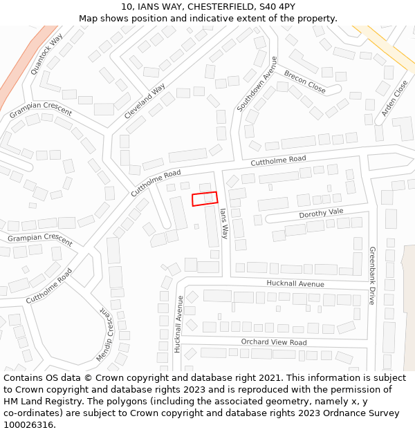 10, IANS WAY, CHESTERFIELD, S40 4PY: Location map and indicative extent of plot